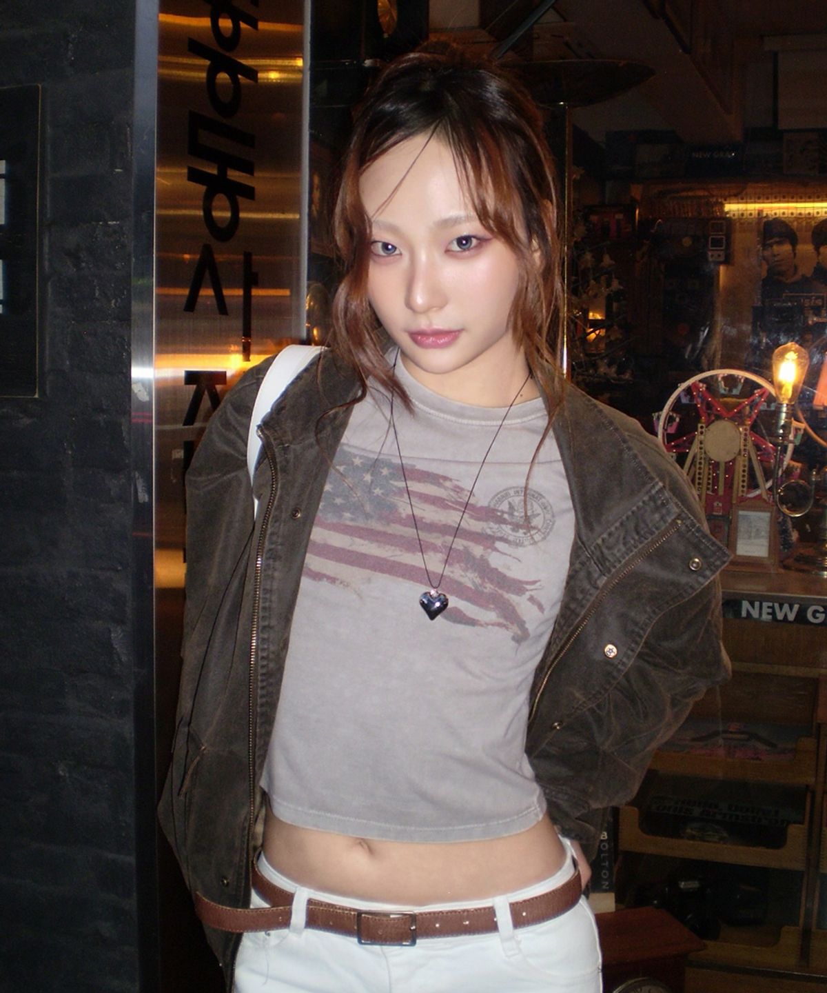 마하그리드(MAHAGRID) WASHED FLAG CROP TEE BLACK(MG2GMFT541A)