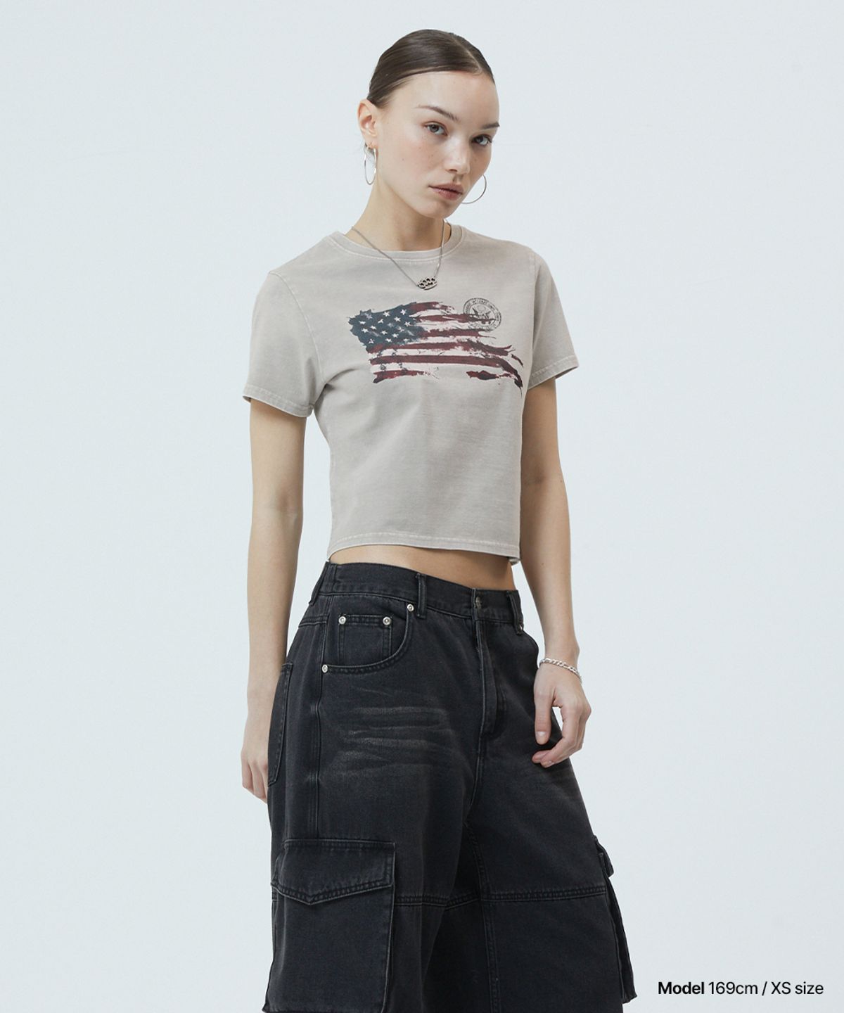 마하그리드(MAHAGRID) WASHED FLAG CROP TEE BEIGE(MG2GMFT541A)