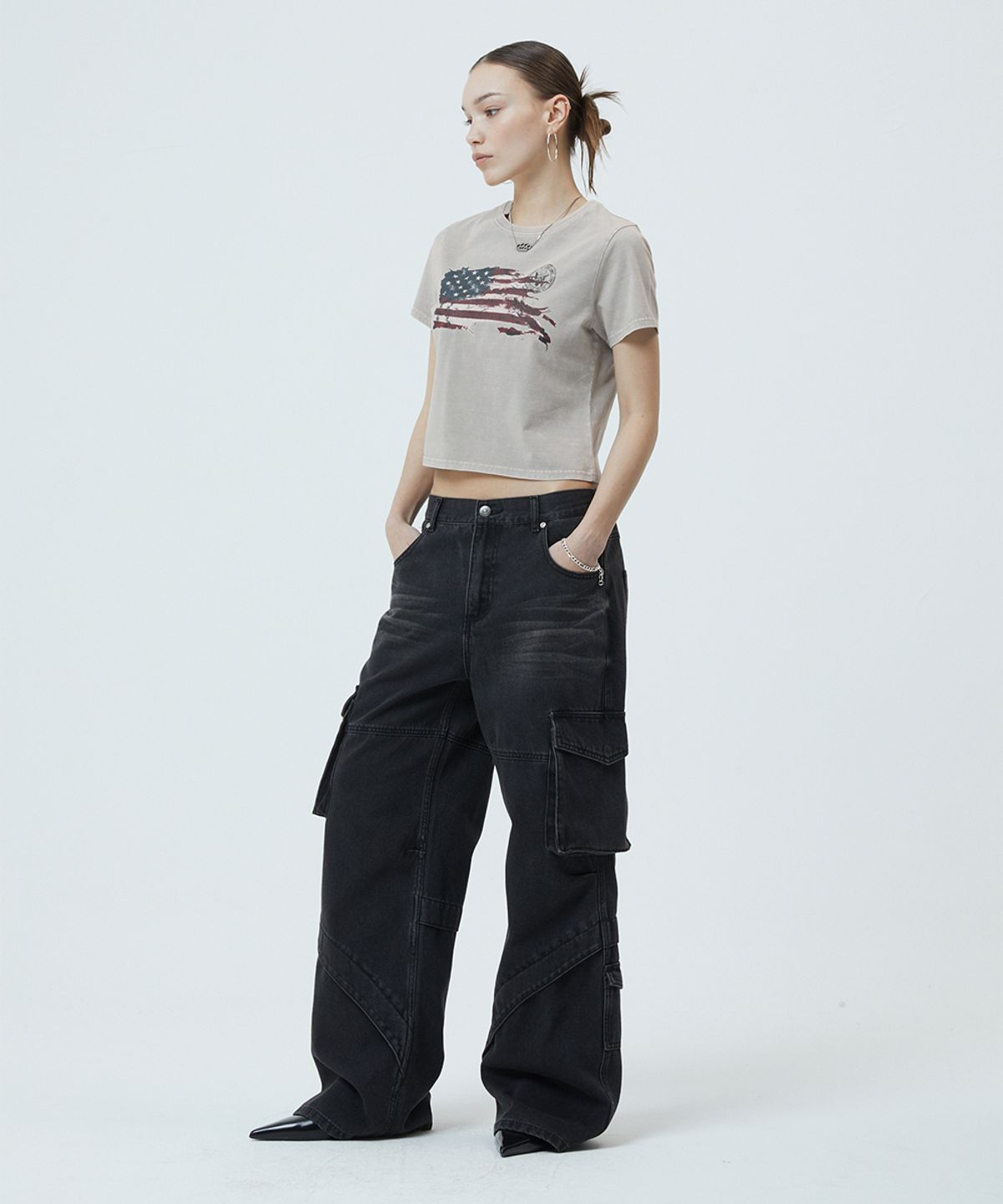 마하그리드(MAHAGRID) WASHED FLAG CROP TEE BEIGE(MG2GMFT541A)