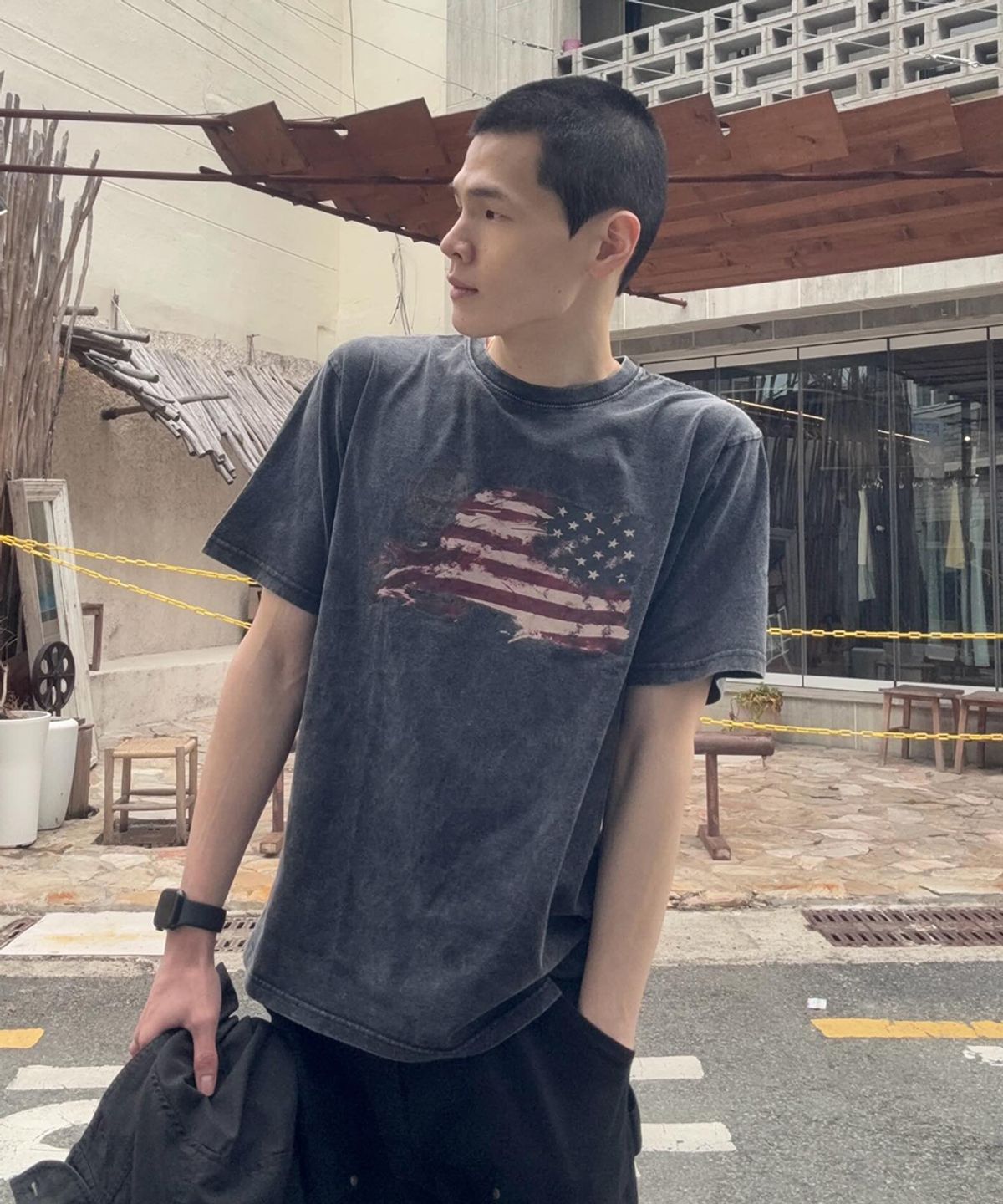 마하그리드(MAHAGRID) WASHED FLAG TEE BLACK(MG2GMMT542A)