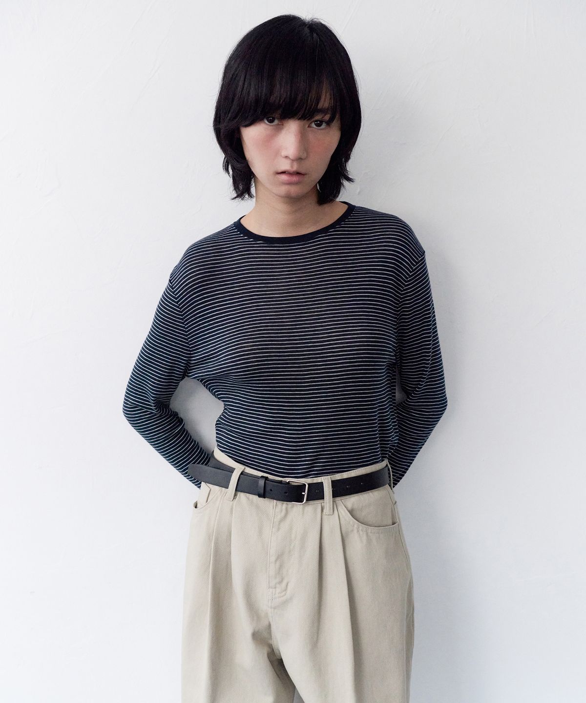 르바(LEVAR) Standard Soft Stripe T-shirt - Navy Stripe