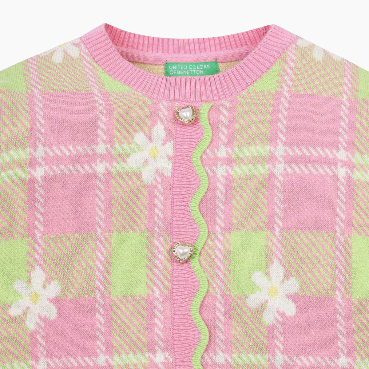 베네통키즈(BENETTONKIDS) 플라워 체크 자카드 풀오버_QAKP05611PK