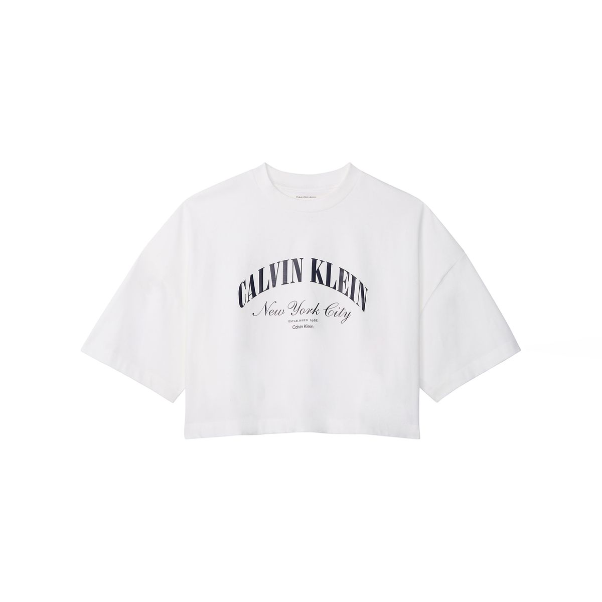 캘빈클라인 진(CALVIN KLEIN JEANS) 여성 크롭드 박시 헤리티지 체스트 로고 반팔 티셔츠 47F813G YAF