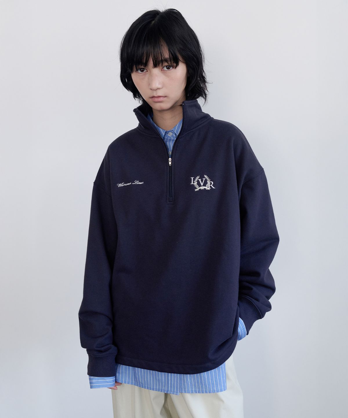 르바(LEVAR) British Half-Zip Sweatshirt - Blueberry Navy