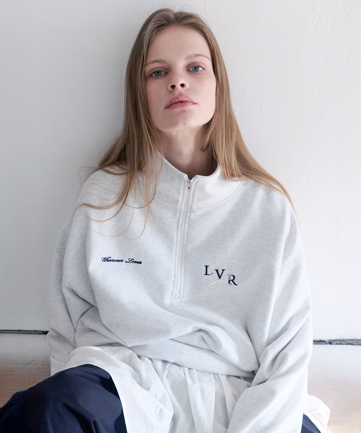 르바(LEVAR) British Half-Zip Sweatshirt - Melange Grey