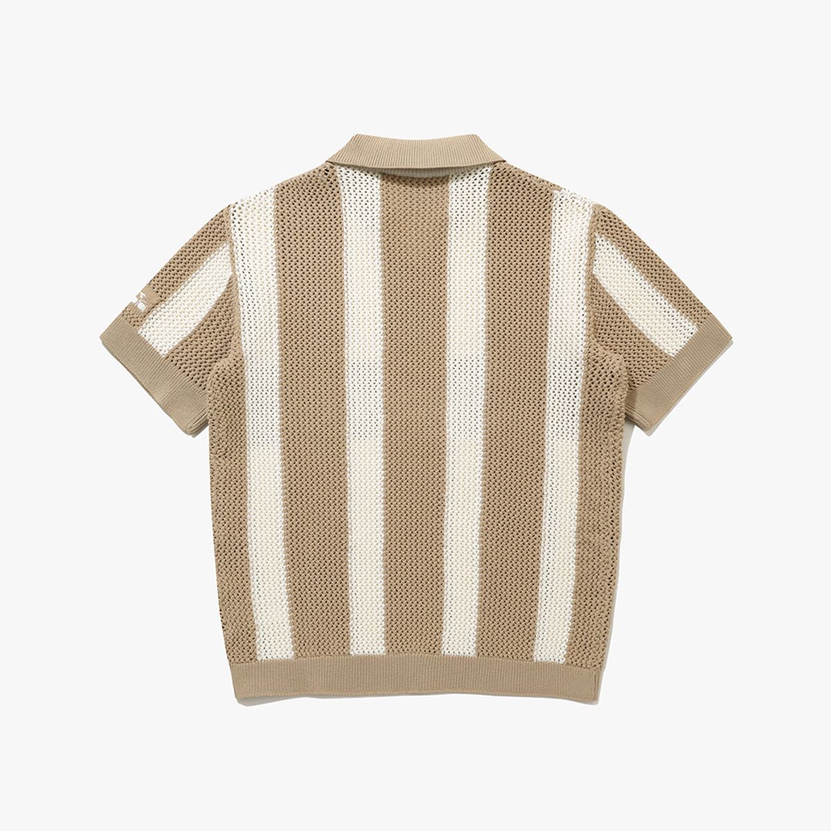 디아도라(diadora) 크로셰 스트라이프 카라 반팔 풀오버 BEIGE
