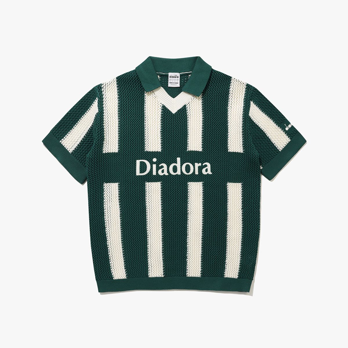 디아도라(diadora) 크로셰 스트라이프 카라 반팔 풀오버 GREEN