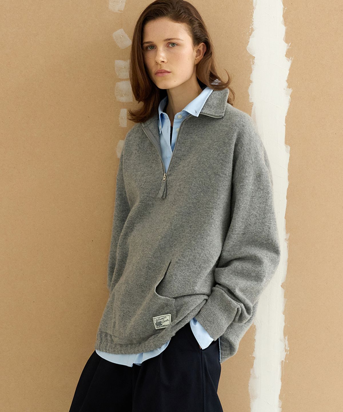 르바(LEVAR) Wool Knit Half-zip Pullover - Melange Grey
