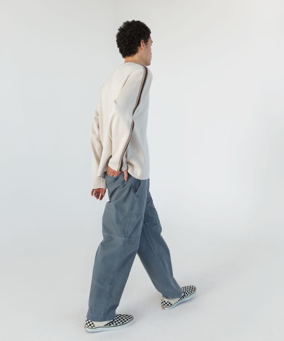 디스이즈네버댓(THISISNEVERTHAT) Striped Sleeve Knit Crew Ivory