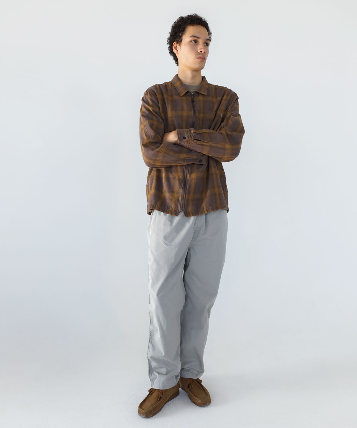 디스이즈네버댓(THISISNEVERTHAT) Nep Check Zip Shirt Brown
