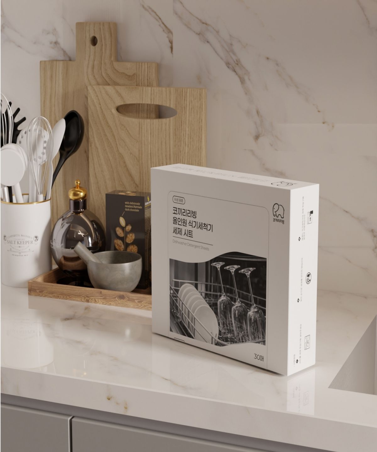 코끼리리빙(KOKIRILIVING) 식기세척기세제 시트 올인원  1BOX 30매입 용량에 맞게 찢어서 사용