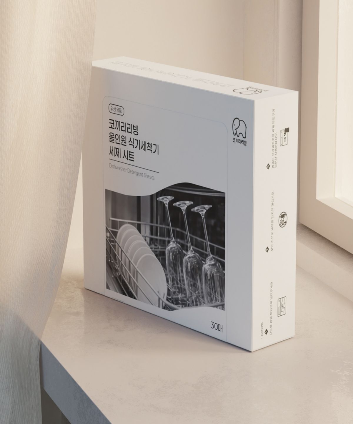 코끼리리빙(KOKIRILIVING) 식기세척기세제 시트 올인원  1BOX 30매입 용량에 맞게 찢어서 사용