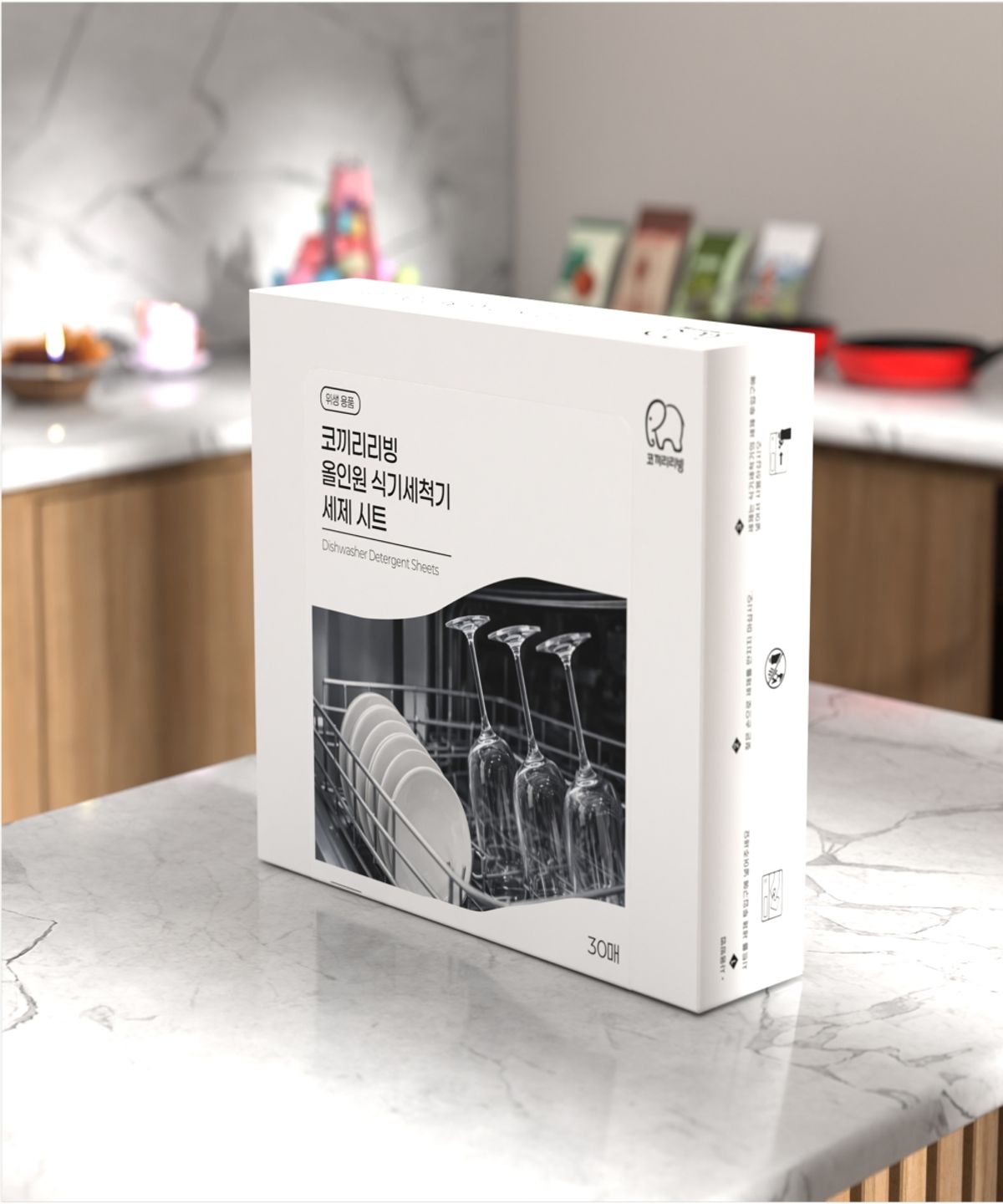 코끼리리빙(KOKIRILIVING) 식기세척기세제 시트 올인원  1BOX 30매입 용량에 맞게 찢어서 사용