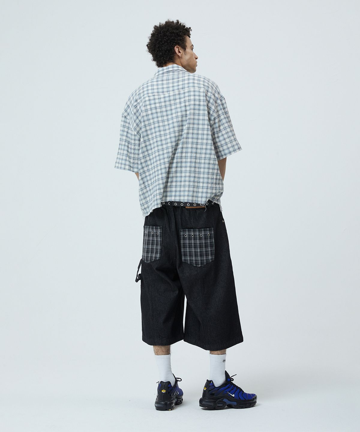 마하그리드(MAHAGRID) CHECK APPLIQUE HALF SHIRT BLUE(MG2GMMW361A)