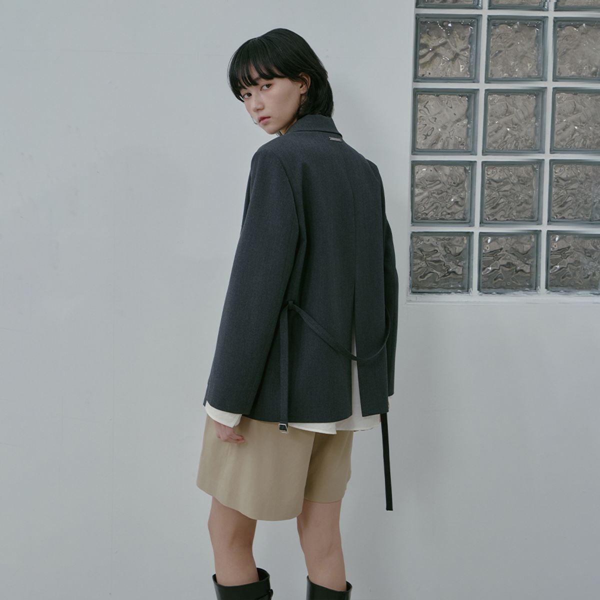 랩(LAP) 셔츠 배색 벨트 자켓 AS1WJ263