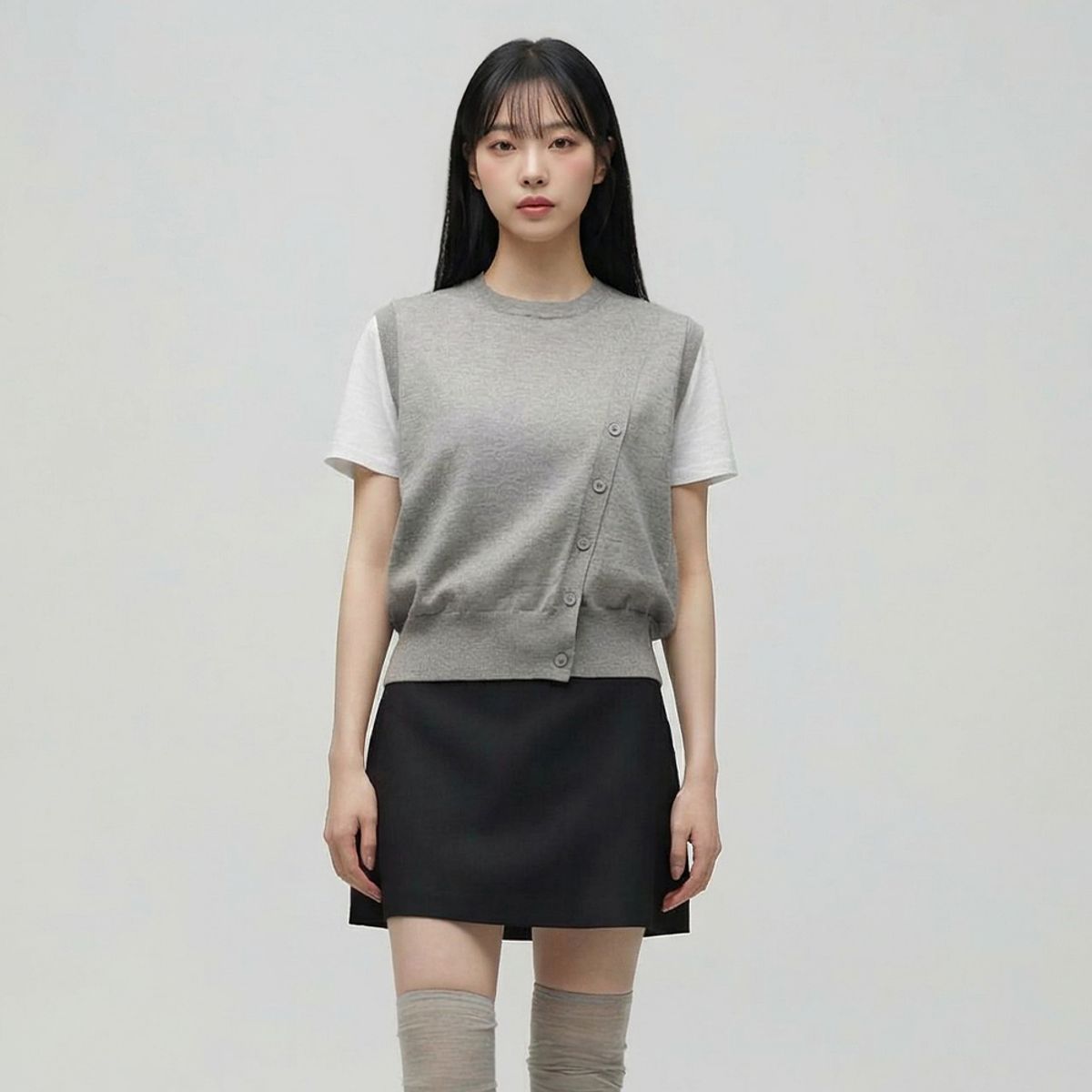 랩(LAP) 단추 트임 라운드 베스트 AS1KV160
