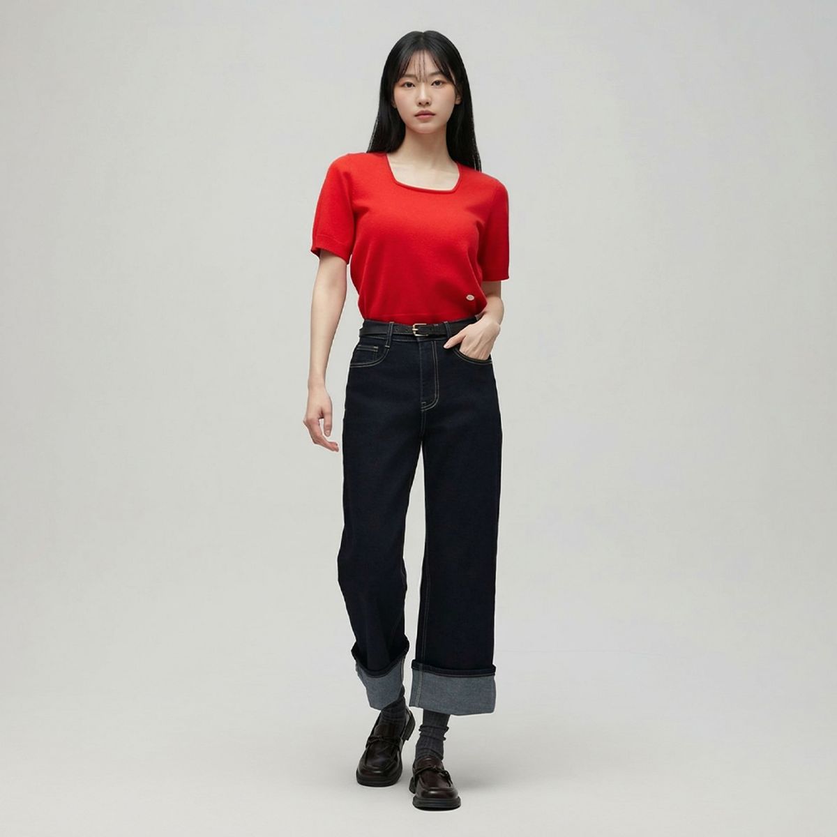 랩(LAP) 바이오 스판 일자 롤업 데님 팬츠 AS1DP264