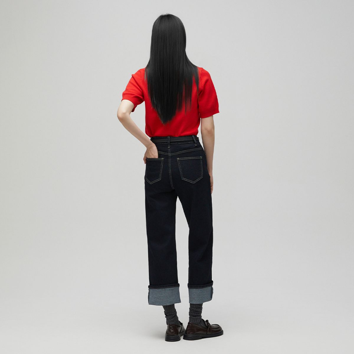 랩(LAP) 바이오 스판 일자 롤업 데님 팬츠 AS1DP264