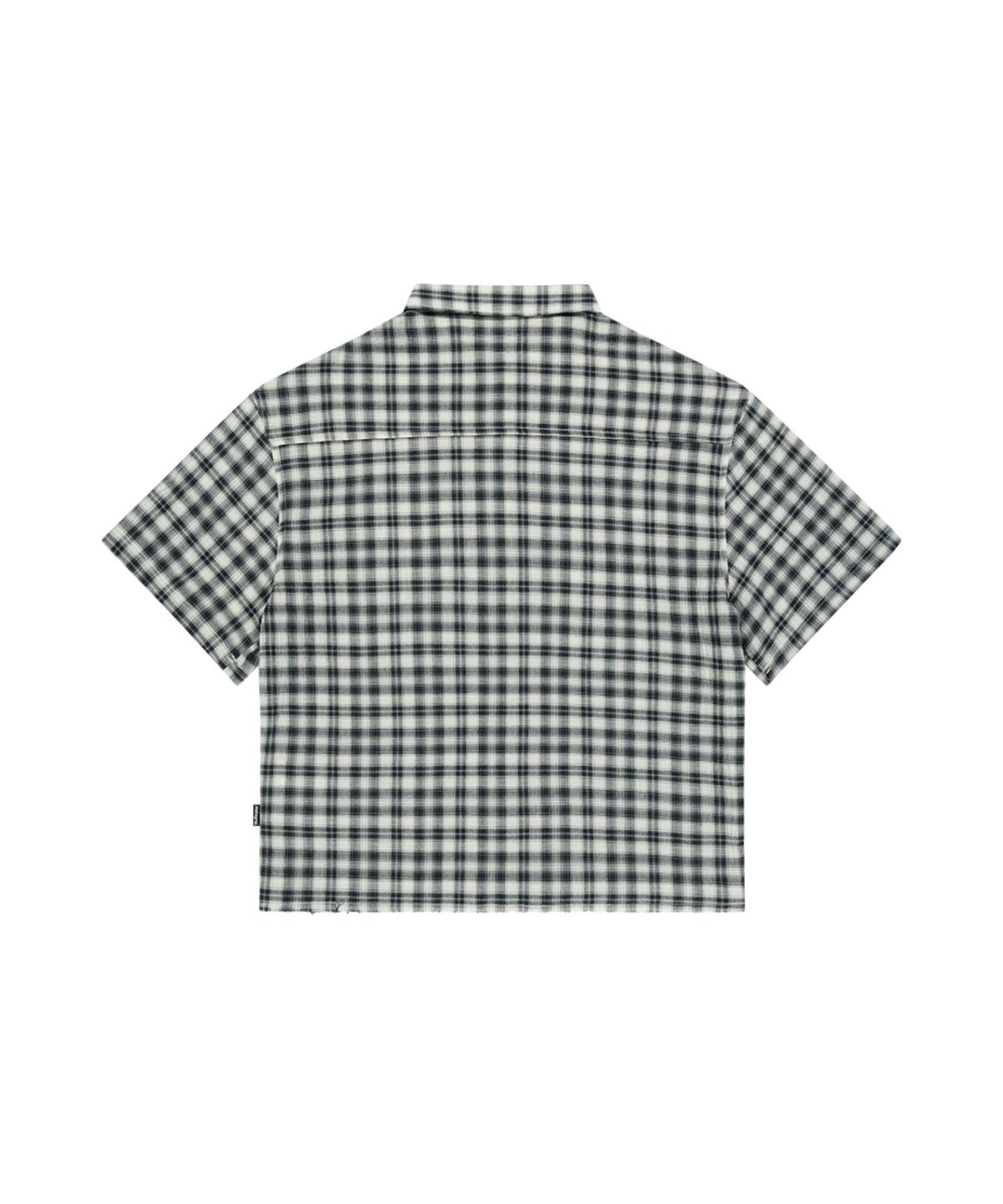 마하그리드(MAHAGRID) CHECK APPLIQUE HALF SHIRT BLACK(MG2GMMW361A)