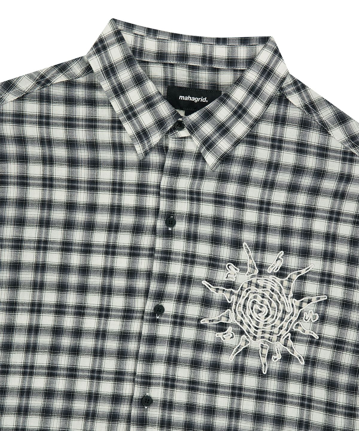 마하그리드(MAHAGRID) CHECK APPLIQUE HALF SHIRT BLACK(MG2GMMW361A)