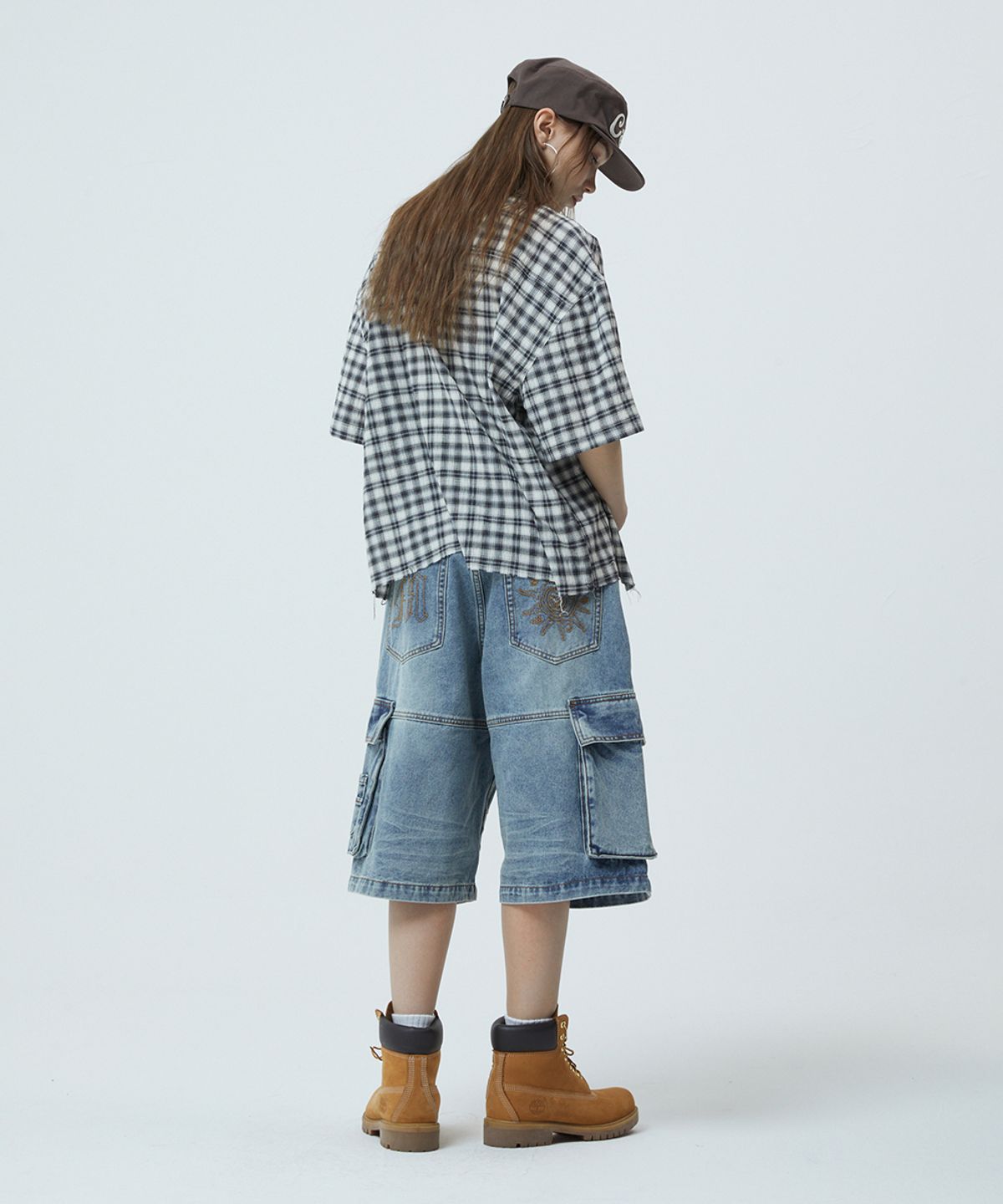 마하그리드(MAHAGRID) CHECK APPLIQUE HALF SHIRT BLACK(MG2GMMW361A)