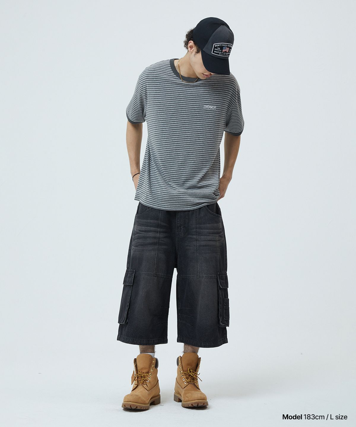 마하그리드(MAHAGRID) BERMUDA CARGO DENIM SHORT BLACK(MG2GMMD113A)