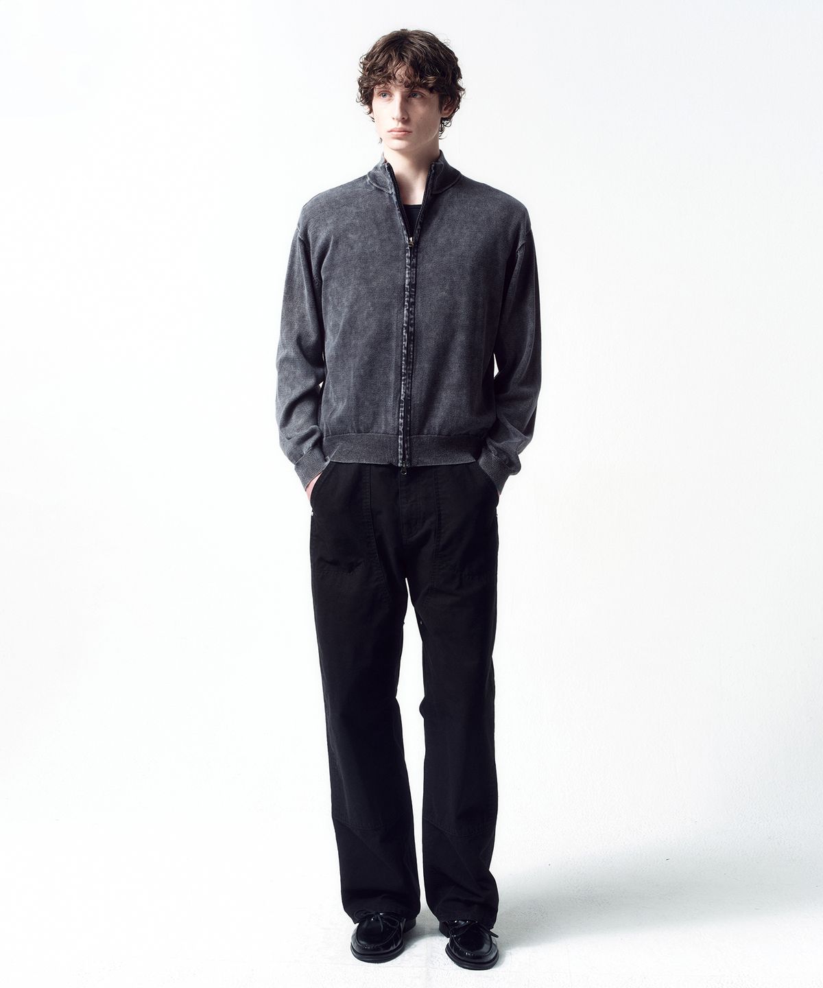 인사일런스(INSILENCE) 스톤 워시드 니트 집업 WASHED GREY
