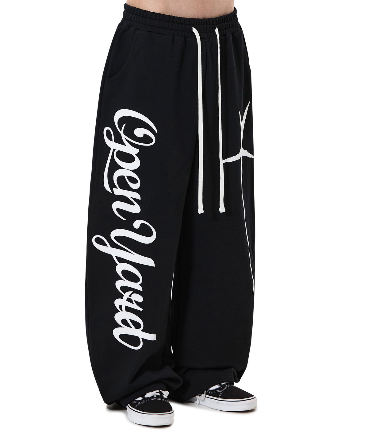 오픈야드(오와이)(OPENYARD(OY)) SCRIPT POPPERS SWEAT PANTS - BLACK