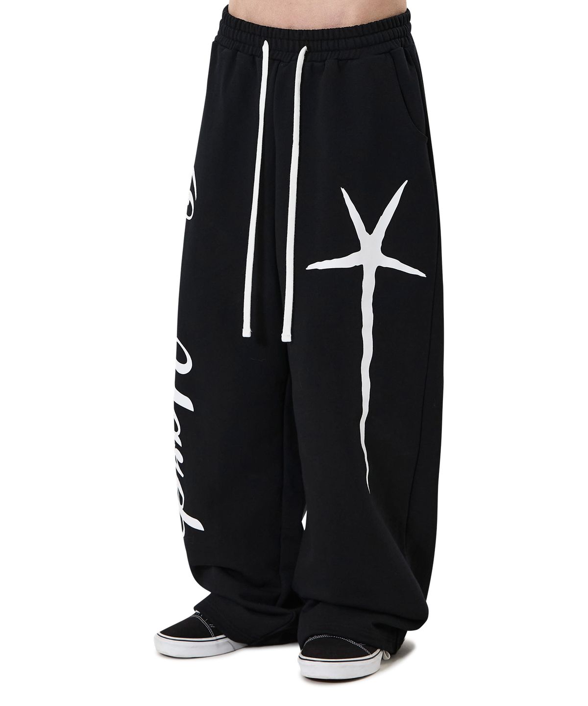 오픈야드(오와이)(OPENYARD(OY)) SCRIPT POPPERS SWEAT PANTS - BLACK