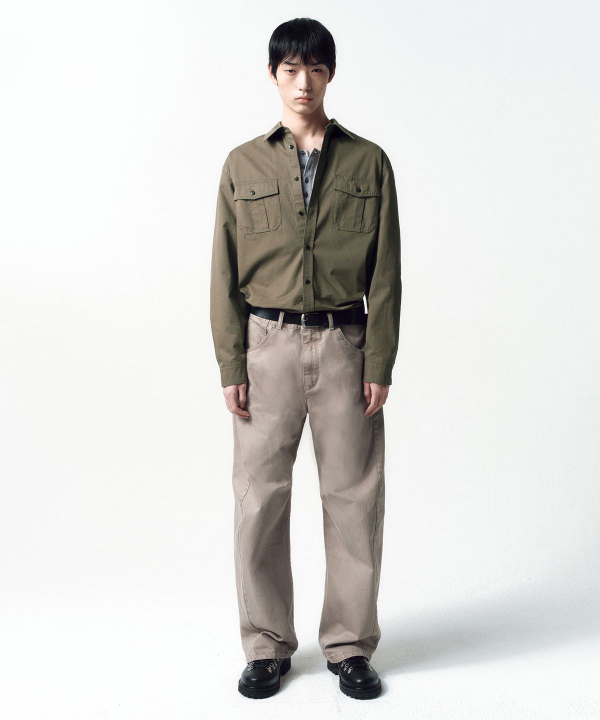 인사일런스(INSILENCE) 워시드 코튼 CPO 셔츠 WASHED OLIVE
