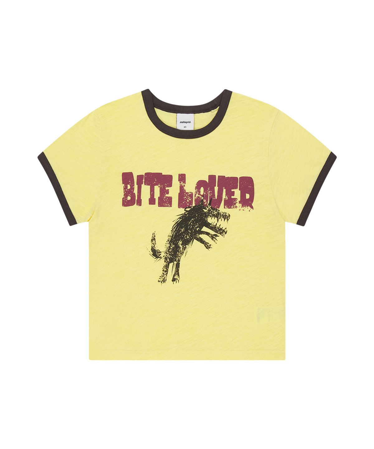 마하그리드(MAHAGRID) BITE LOVER CROP RINGER TEE YELLOW(MG2GMFT516A)