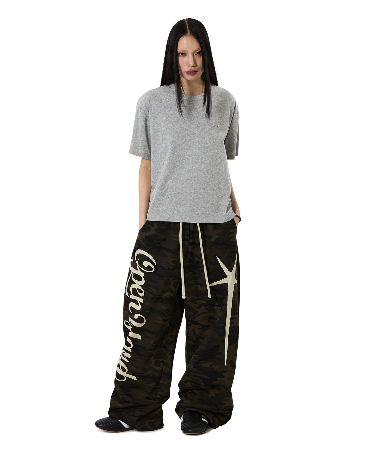 오픈야드(오와이)(OPENYARD(OY)) METAL LOGO CROP TEE - MELANGE