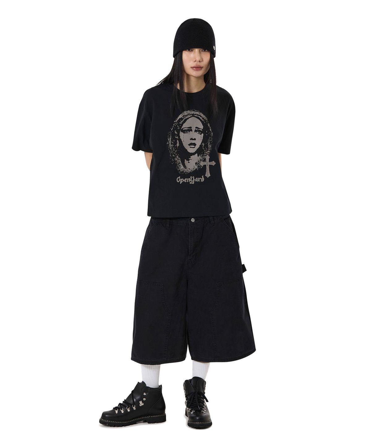 오픈야드(오와이)(OPENYARD(OY)) TEARS OF DIVINE CROP TEE - BLACK