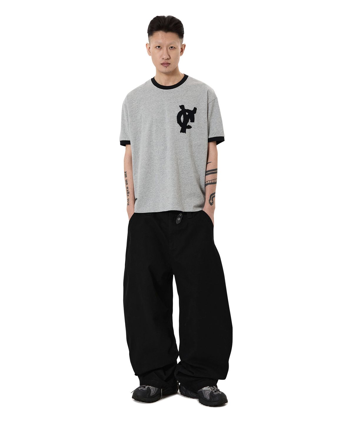 오픈야드(오와이)(OPENYARD(OY)) LOGO PATCH RINGER TEE - MELANGE