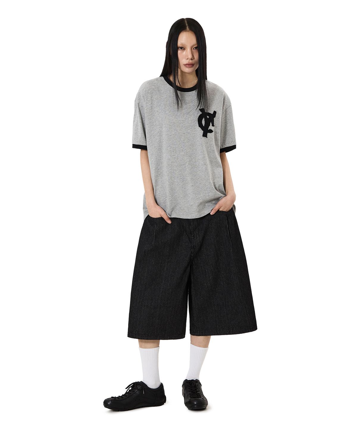오픈야드(오와이)(OPENYARD(OY)) LOGO PATCH RINGER TEE - MELANGE