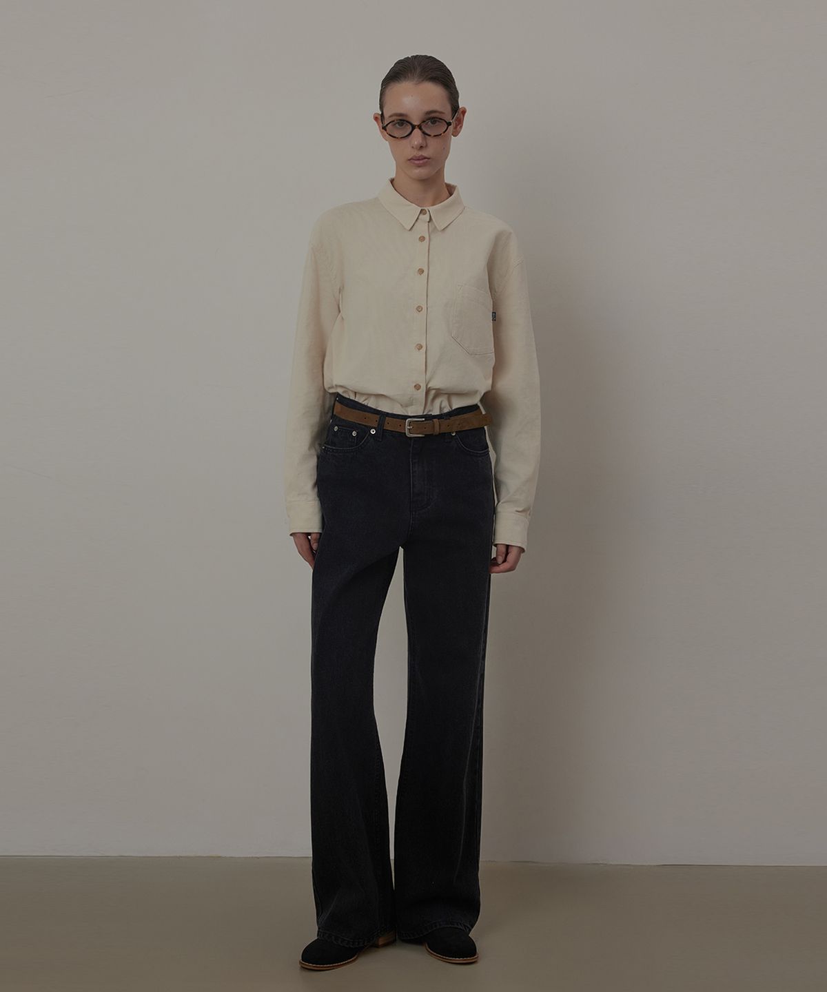 퀸스래빗(Q'SRB) Semi Wide-fit Brushed Washing Denim Pants