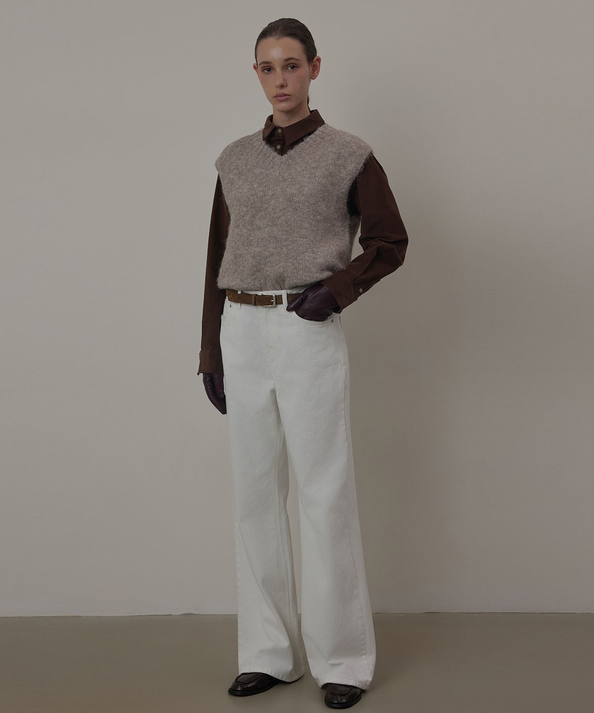 퀸스래빗(Q'SRB) Semi Wide-fit Brushed Washing Denim Pants