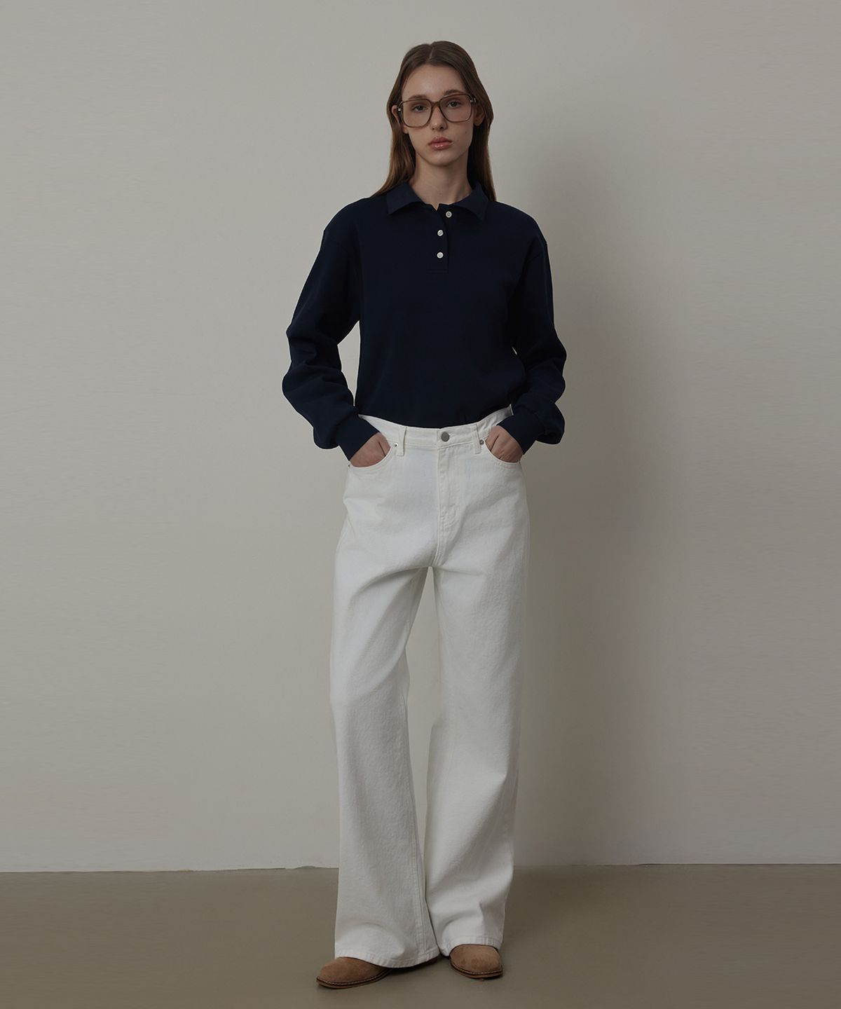 퀸스래빗(Q'SRB) Semi Wide-fit Brushed Washing Denim Pants
