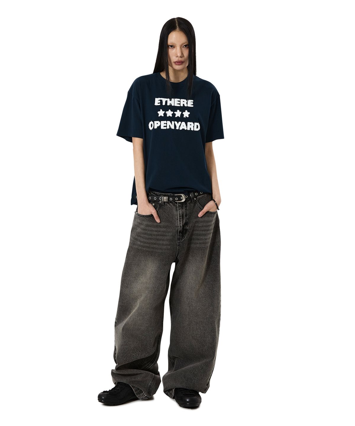 오픈야드(오와이)(OPENYARD(OY)) FRAYED EDGE TEE - NAVY