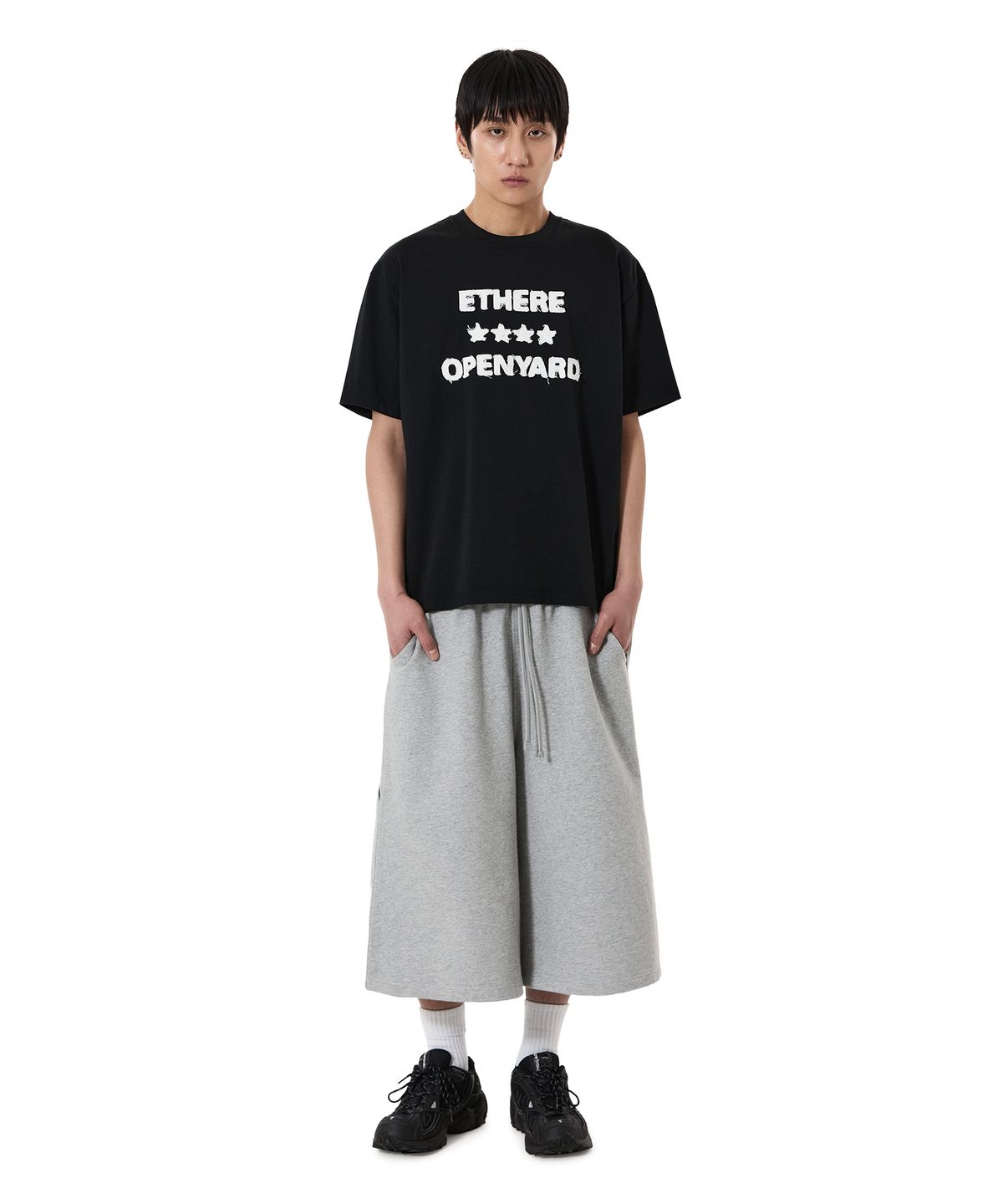 오픈야드(오와이)(OPENYARD(OY)) FRAYED EDGE TEE - BLACK