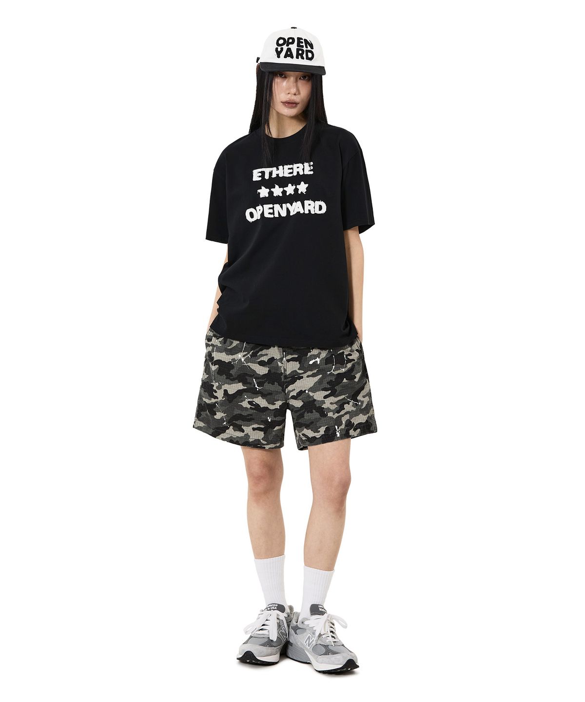 오픈야드(오와이)(OPENYARD(OY)) FRAYED EDGE TEE - BLACK