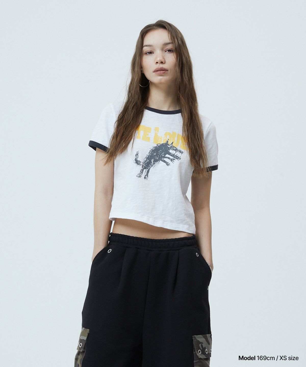 마하그리드(MAHAGRID) BITE LOVER CROP RINGER TEE BLACK(MG2GMFT516A)