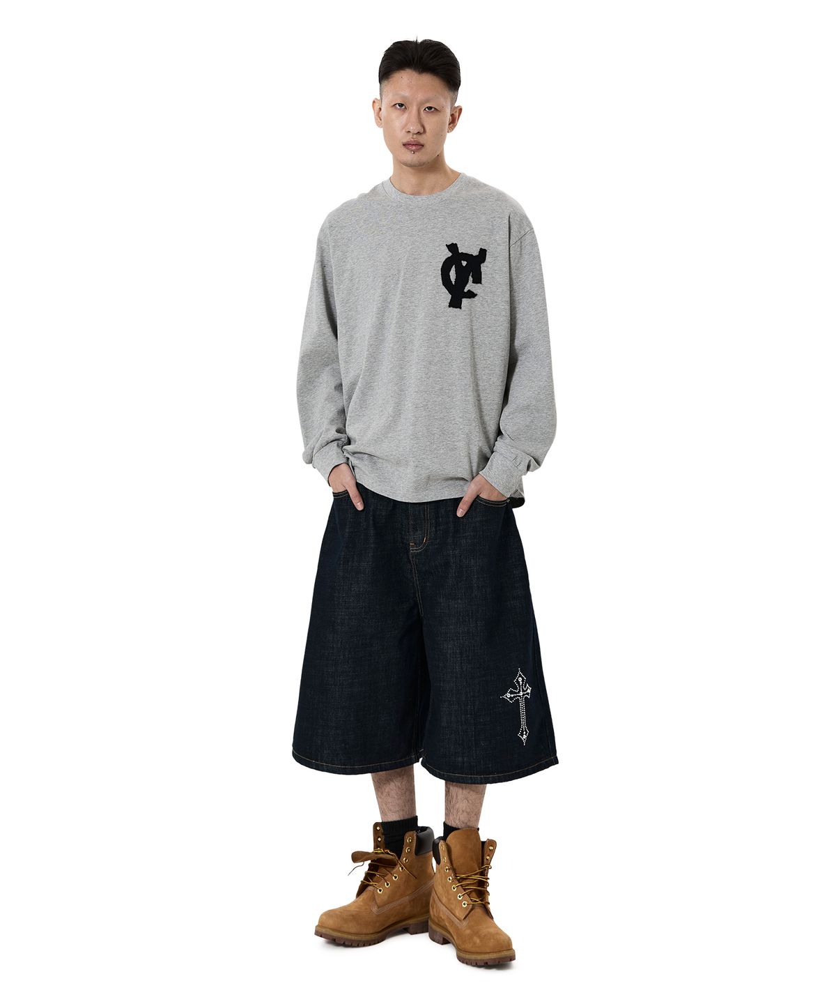 오픈야드(오와이)(OPENYARD(OY)) LOGO PATCH L/S TEE - MELANGE