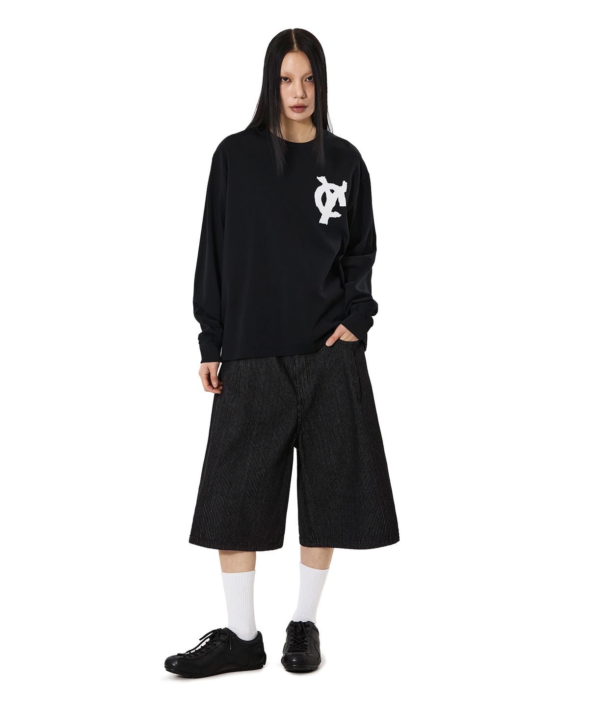 오픈야드(오와이)(OPENYARD(OY)) LOGO PATCH L/S TEE - BLACK