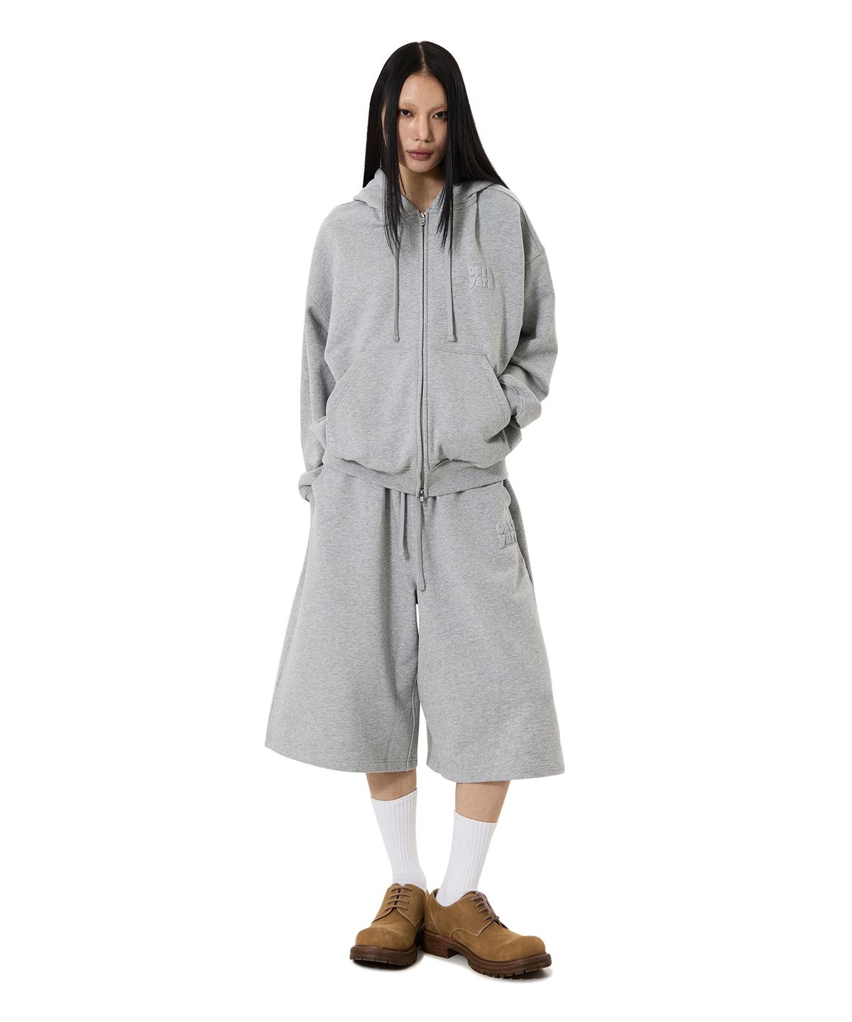 오픈야드(오와이)(OPENYARD(OY)) PUFF LOGO HOODIE ZIP UP - MELANGE