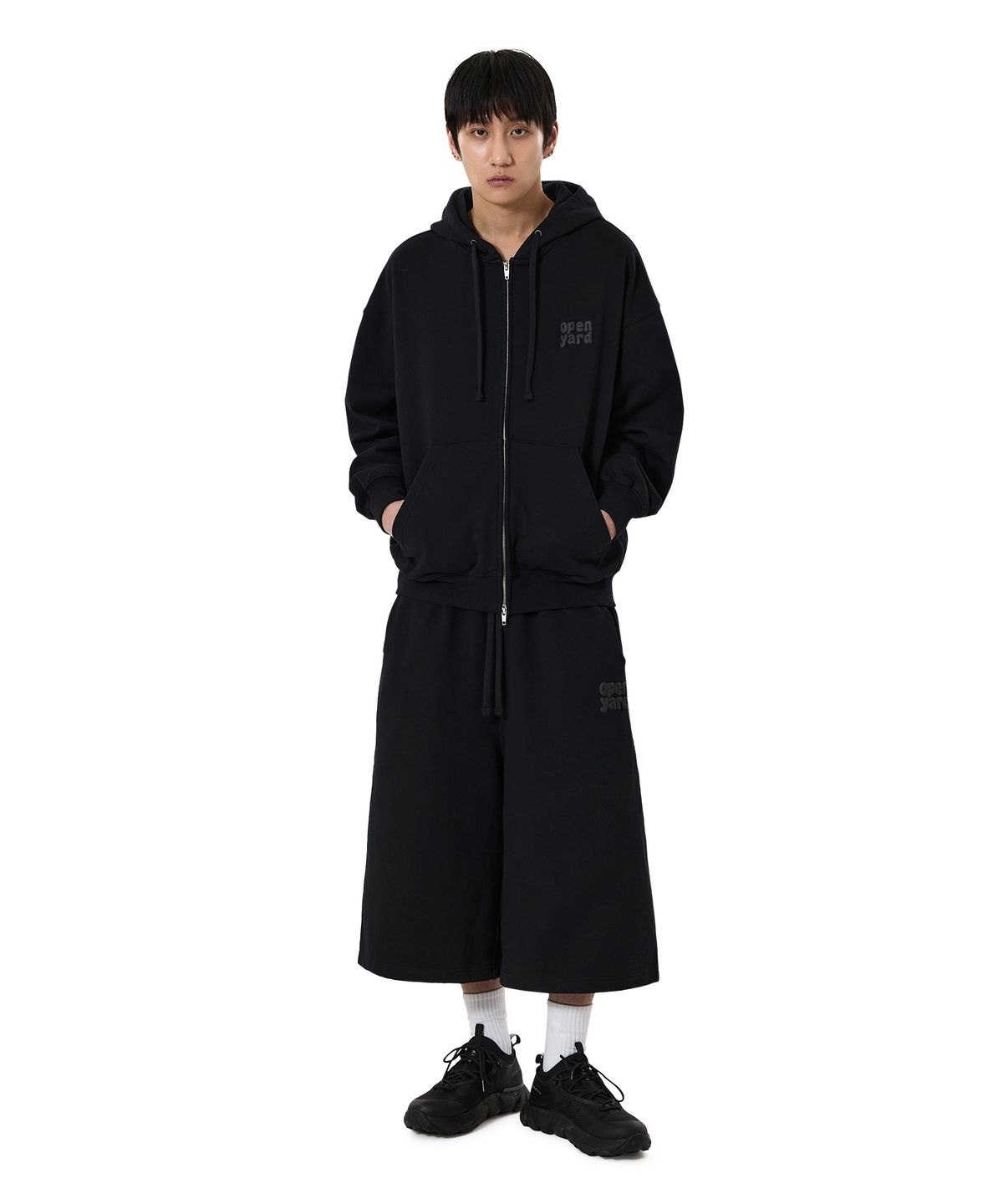 오픈야드(오와이)(OPENYARD(OY)) PUFF LOGO HOODIE ZIP UP - BLACK