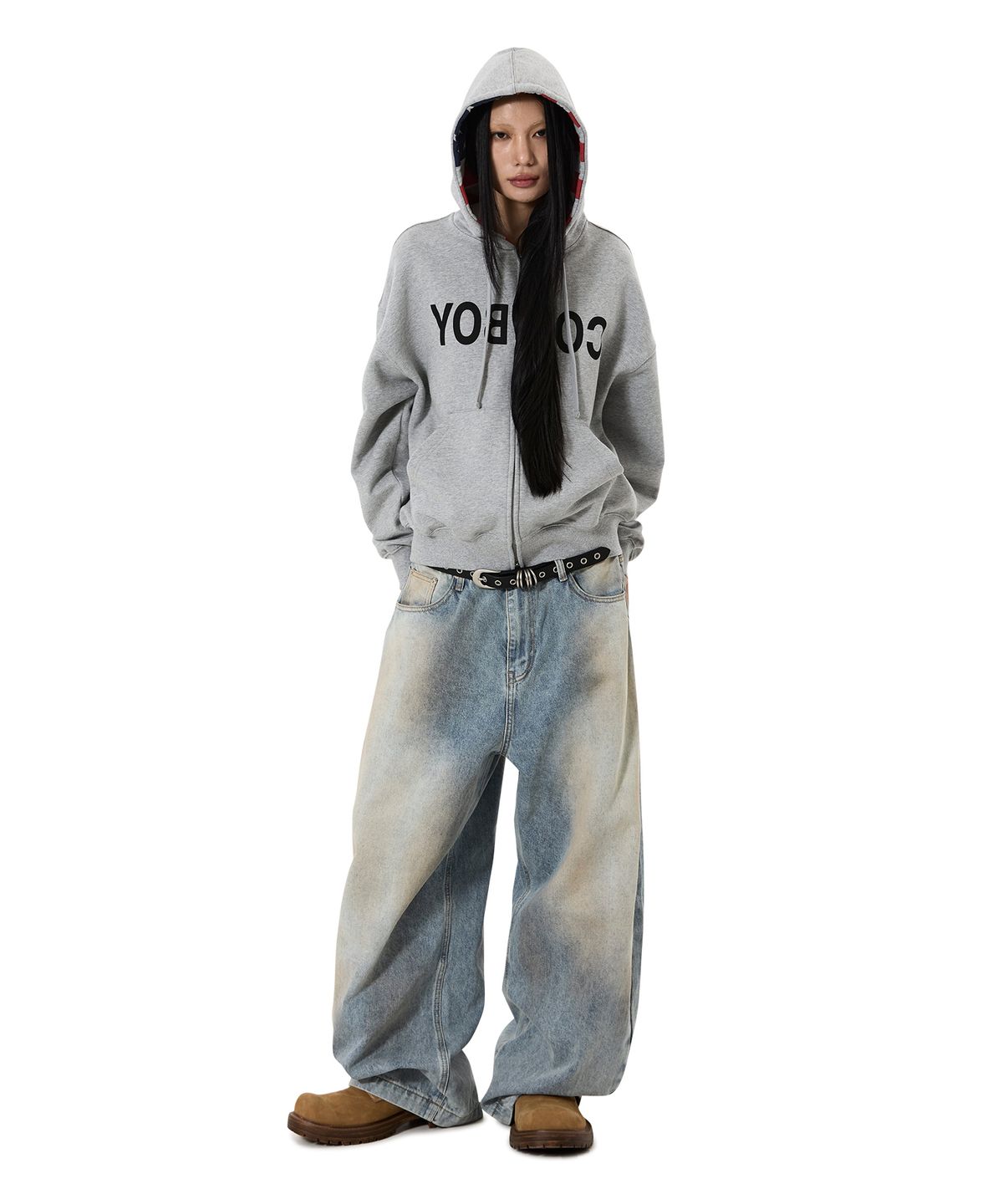 오픈야드(오와이)(OPENYARD(OY)) REVERSE COWBOY HOODIE ZIP UP - MELANGE