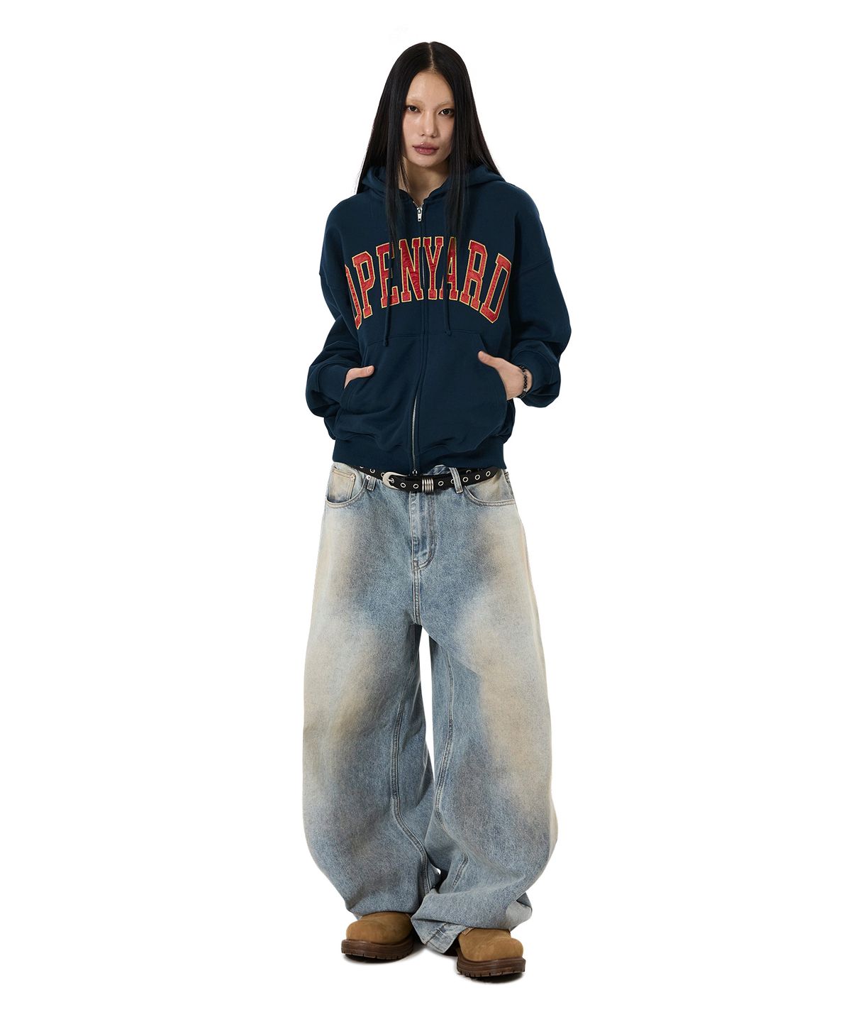 오픈야드(오와이)(OPENYARD(OY)) SATIN PATCH HOODIE ZIP UP - NAVY