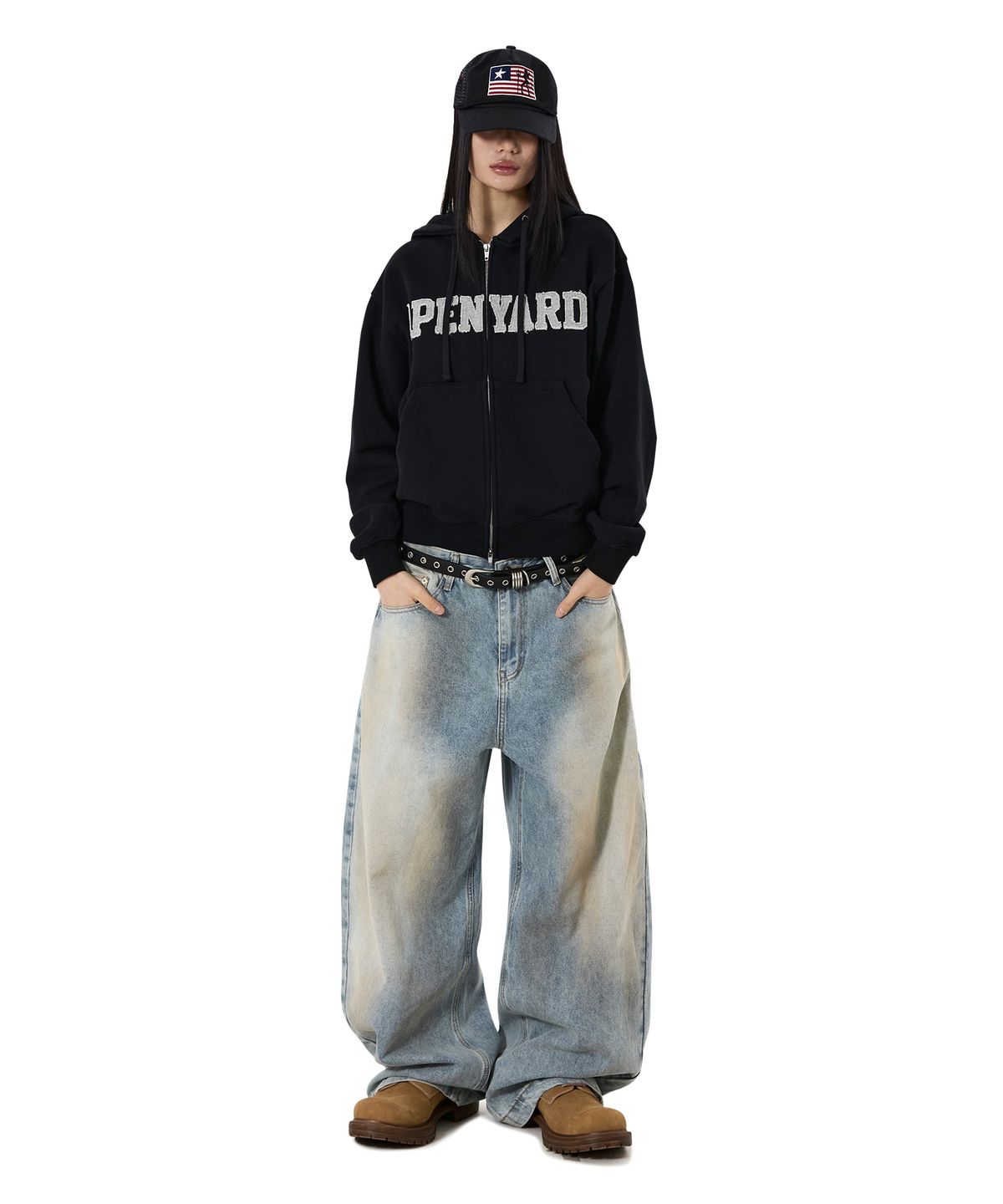 오픈야드(오와이)(OPENYARD(OY)) RAW PATCH HOODIE ZIP UP - BLACK