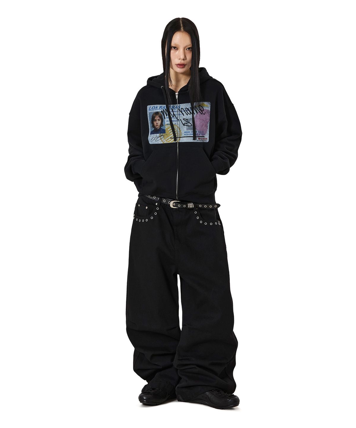오픈야드(오와이)(OPENYARD(OY)) FAKE LICENSE HOODIE ZIP UP - BLACK